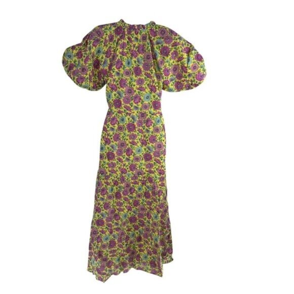 Banjanan NWT Poppy Puff Sleeve Daisy Floral Maxi Dress Size XS Yellow Purple - Picture 7 of 11